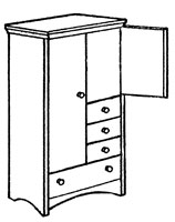 Shaker Wardrobe Chest w\/Double Door, 1 Large Bottom Drawer, 3 Drawers on Right Side, Interior Shelf & Clothes Rod, 42"W